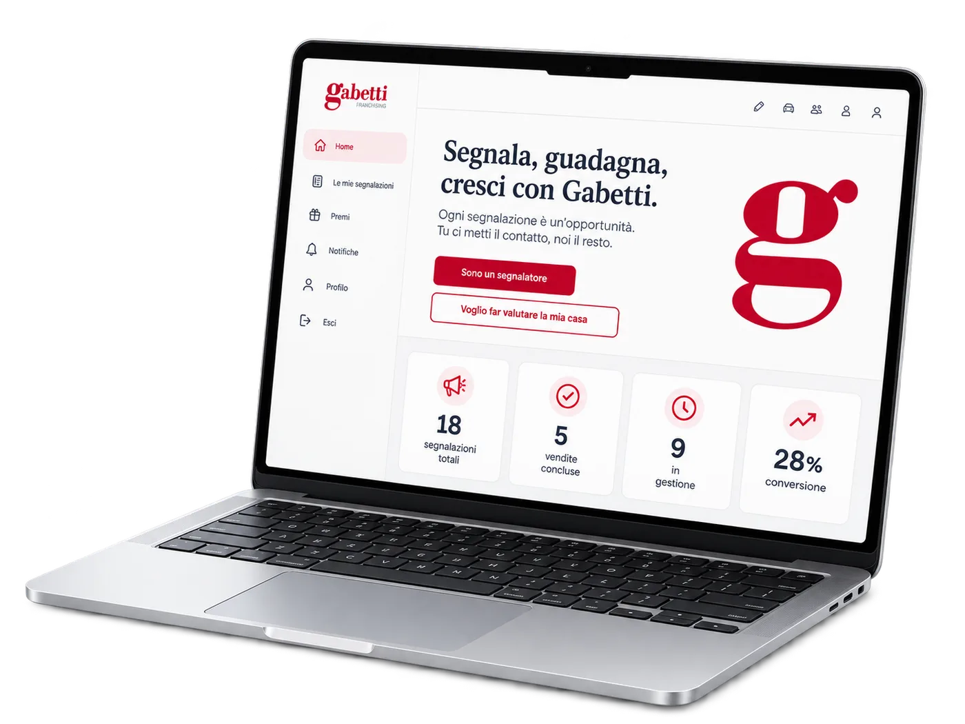 Mockup laptop con dashboard Gabetti