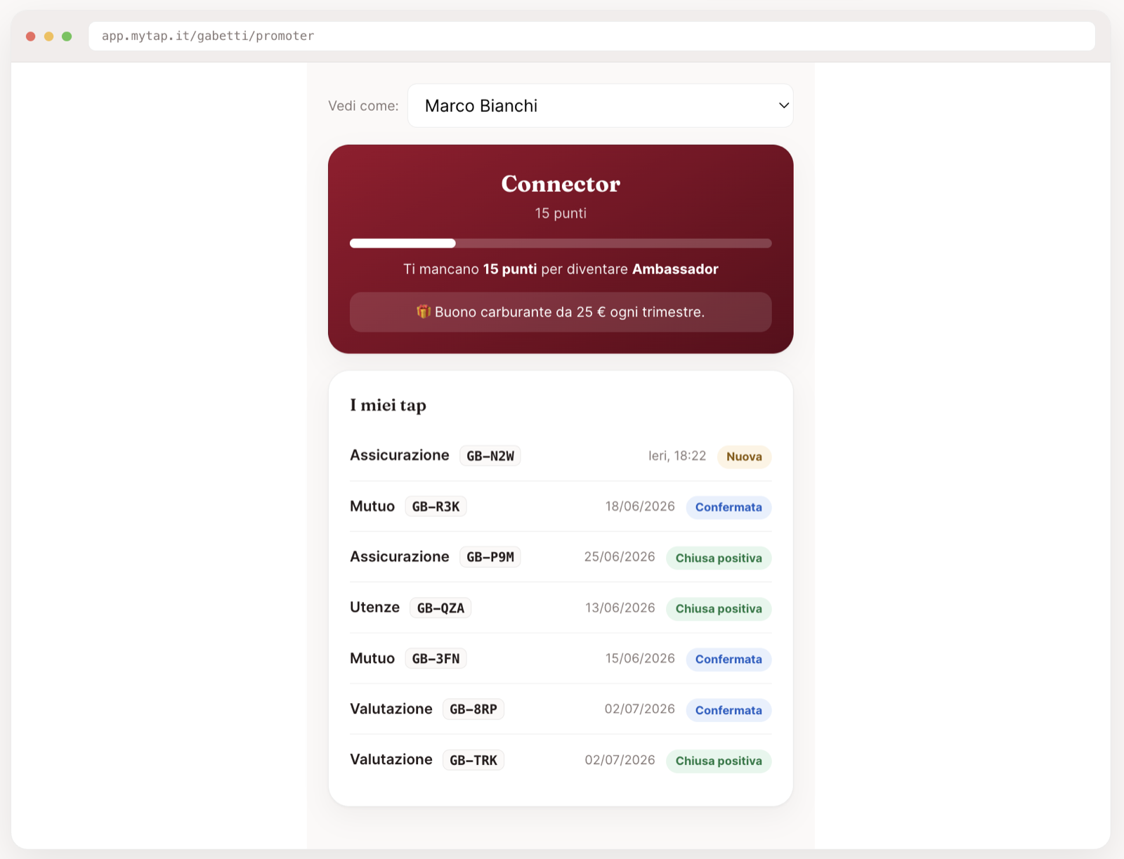 Vista promoter della web app Gabetti