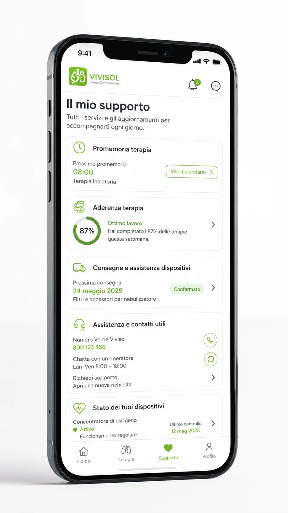 Concept app Vivisol schermata supporto